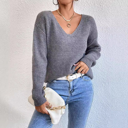 Pull sans manches col V dos nu Y2K pour femme – Tricot streetwear à bandes