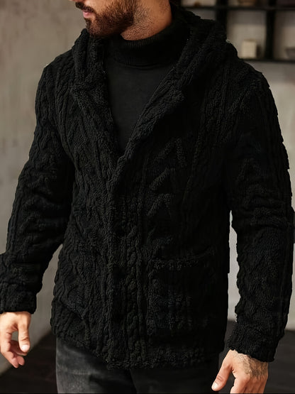 Men’s Teddy Fleece Hooded Jacket – Cozy Button-Up Winter Cardigan