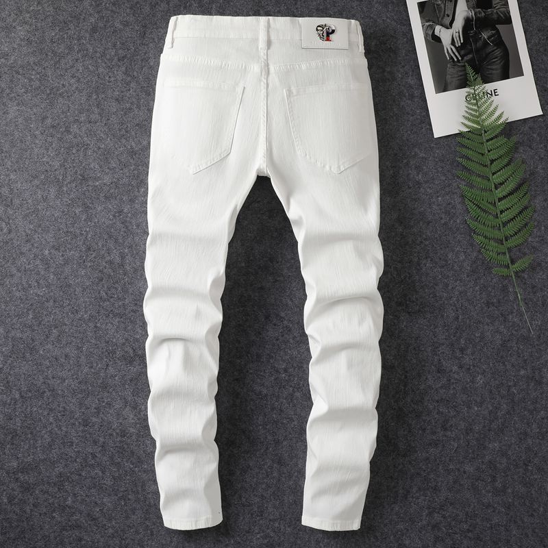 Loom & Soul™ Jeans Lavados con Parches – Pantalones de Mezclilla Blancos Ajustados para Hombre