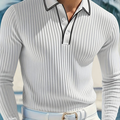Polo à rayures homme – Haut décontracté à manches longues coupe décontractée