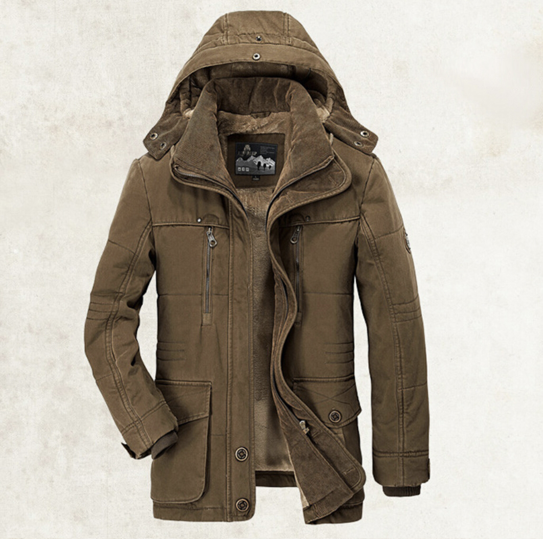 Manteau en coton à capuche pour homme – Cardigan d'hiver épais multi-poches