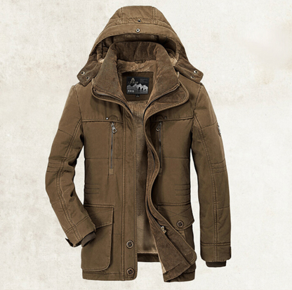 Manteau en coton à capuche pour homme – Cardigan d'hiver épais multi-poches