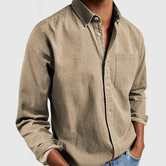 Men’s Long Sleeve Lapel Shirt – Casual Cotton Blend Cardigan Top