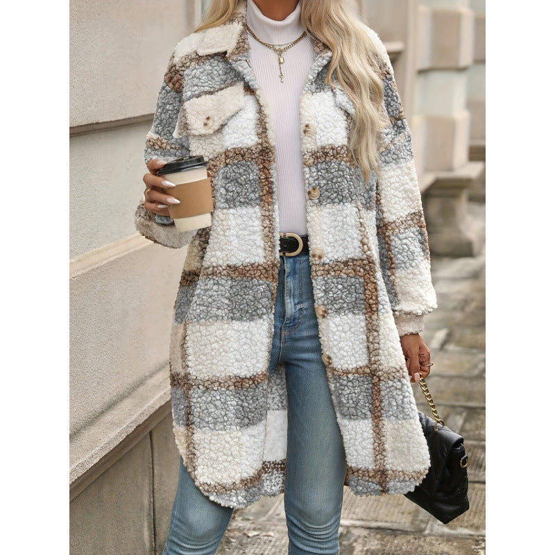 Women’s Lapel Colorblock Plaid Padded Jacket – Mori Style Fit