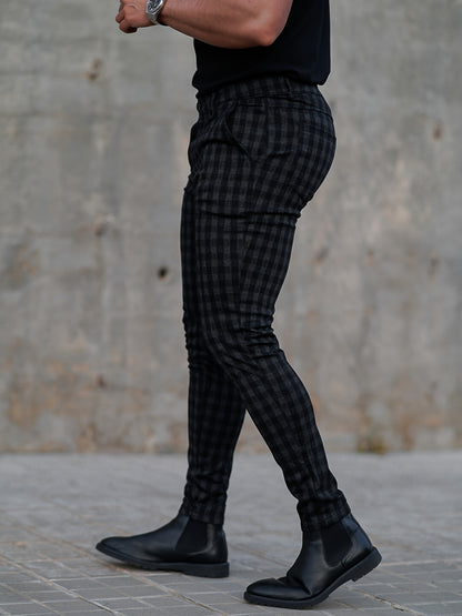 Pantalones de traje a cuadros de corte ajustado para hombre – Pantalones de vestir elásticos entallados