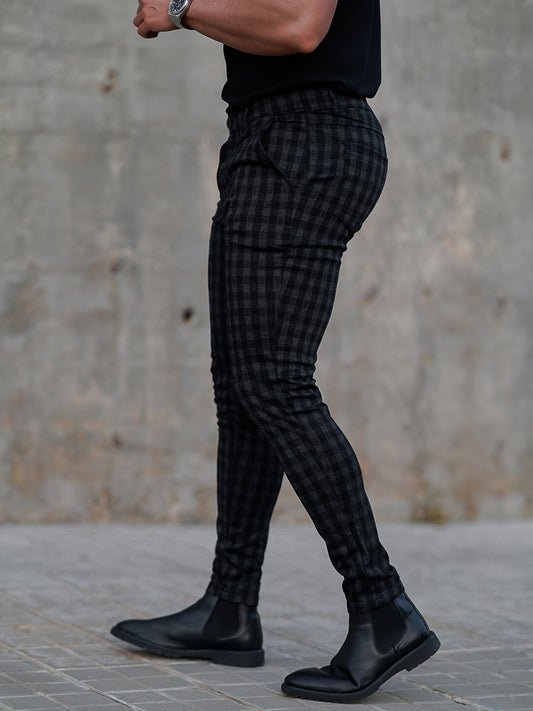 Men’s Slim-Fit Plaid Suit Pants – Tailored Stretch Dress Trousers
