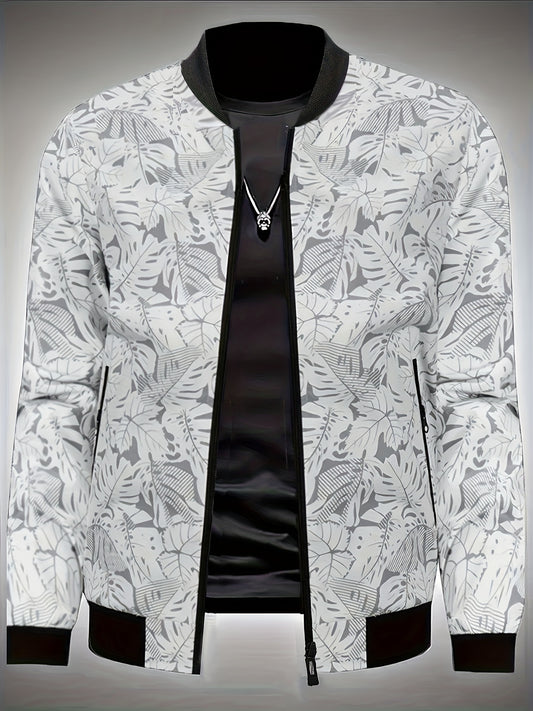 Men’s Printed Baseball Jacket – Zip-Up Casual Lightweight Street Coat
