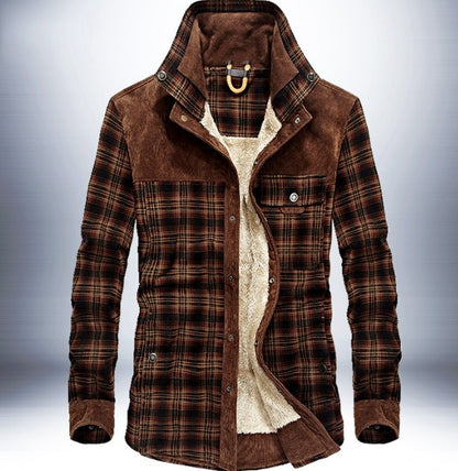 Veste à carreaux d'hiver Loom & Soul™ pour homme – Manteau militaire épais en coton doublé de polaire pour la chaleur et un style classique