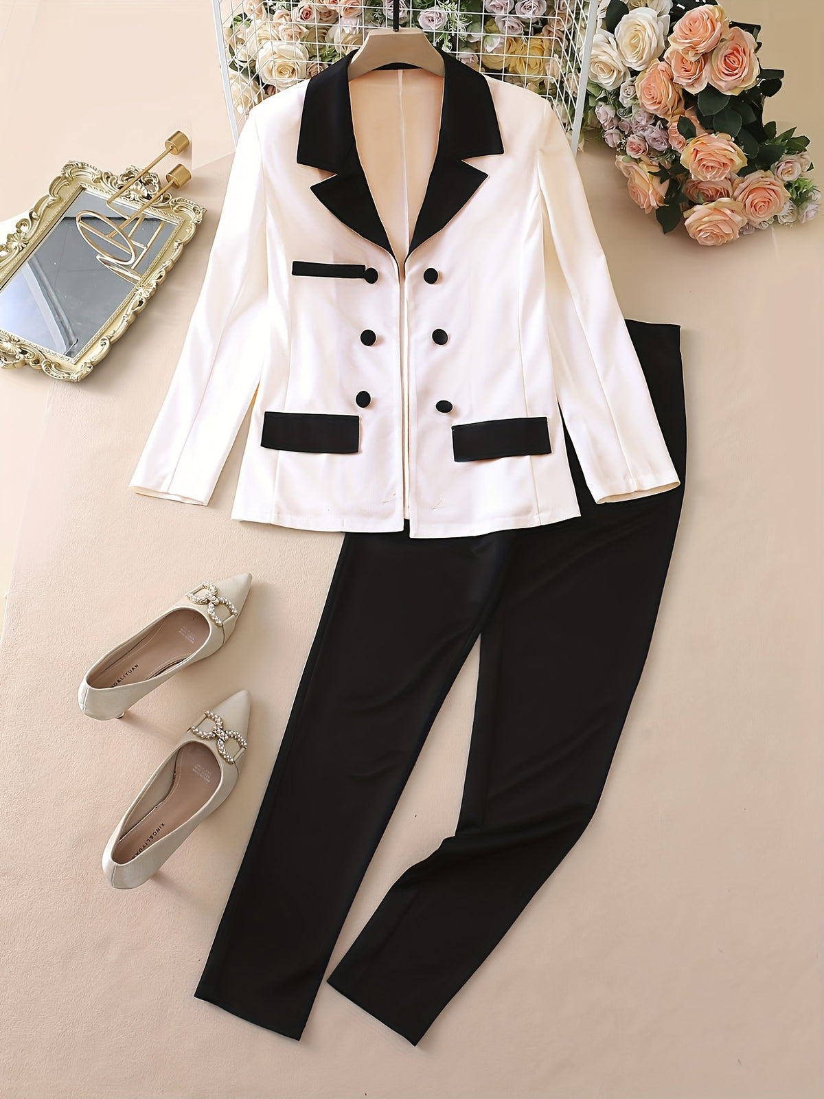 Women's Elegant Patchwork Fashion Suit – Spring/Fall Two-Piece Set