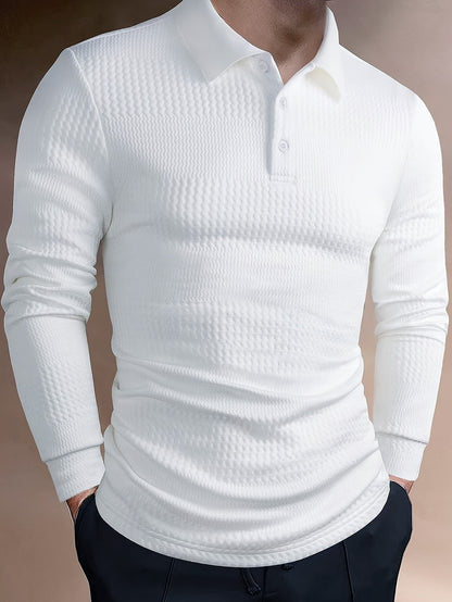 Men’s Summer Jacquard Lapel Shirt – Slim Fit Short Sleeve Polo