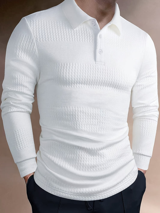 Men’s Summer Jacquard Lapel Shirt – Slim Fit Short Sleeve Polo