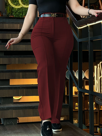 Pantalon habillé femme taille haute coupe droite – Pantalon de travail noir élégant