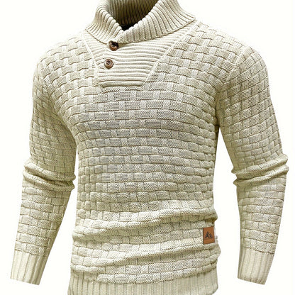 Pull en tricot gaufré pour homme – Grande élasticité avec col à revers