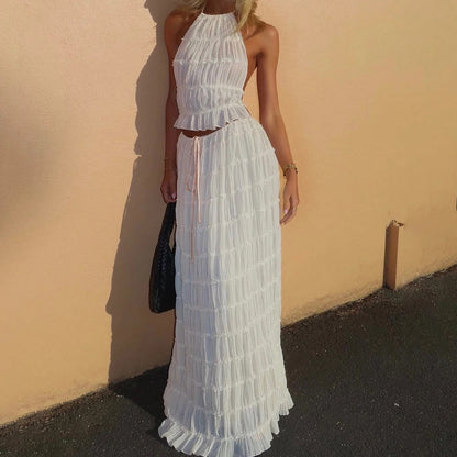 Ensemble 2 pièces robe caraco Loom & Soul™ – Haut court dos nu et jupe longue plissée taille haute pour femme