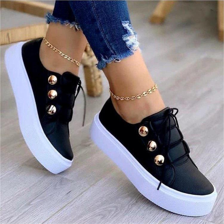 Baskets à Lacets avec Rivets Loom & Soul™ – Chaussures Décontractées en Cuir Synthétique pour Femme avec Talon Compensé de 3 à 5 CM et Semelle Résistante à l'Usure