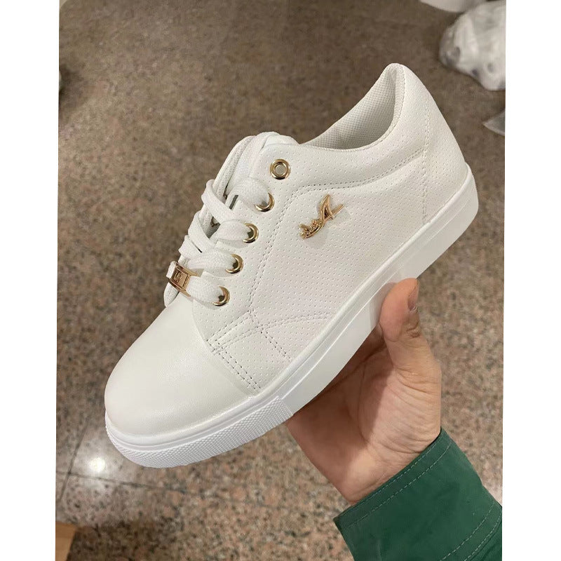 Loom & Soul™ Women’s Flat Lace-Up Sneakers – Breathable Patent PU Casual Shoes with Soft PU Sole