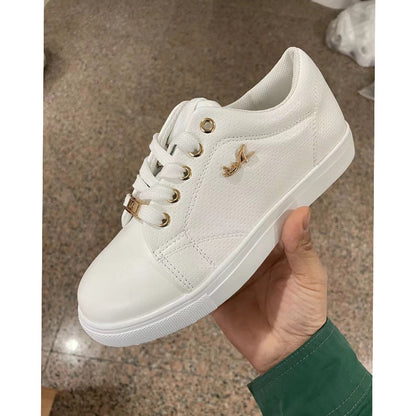 Loom & Soul™ Women’s Flat Lace-Up Sneakers – Breathable Patent PU Casual Shoes with Soft PU Sole