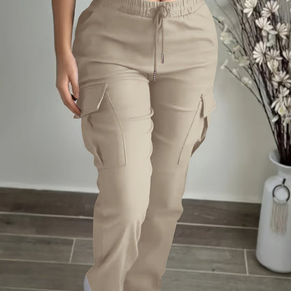 Women’s Black Cargo Pants – Elastic Drawstring Workwear Trousers