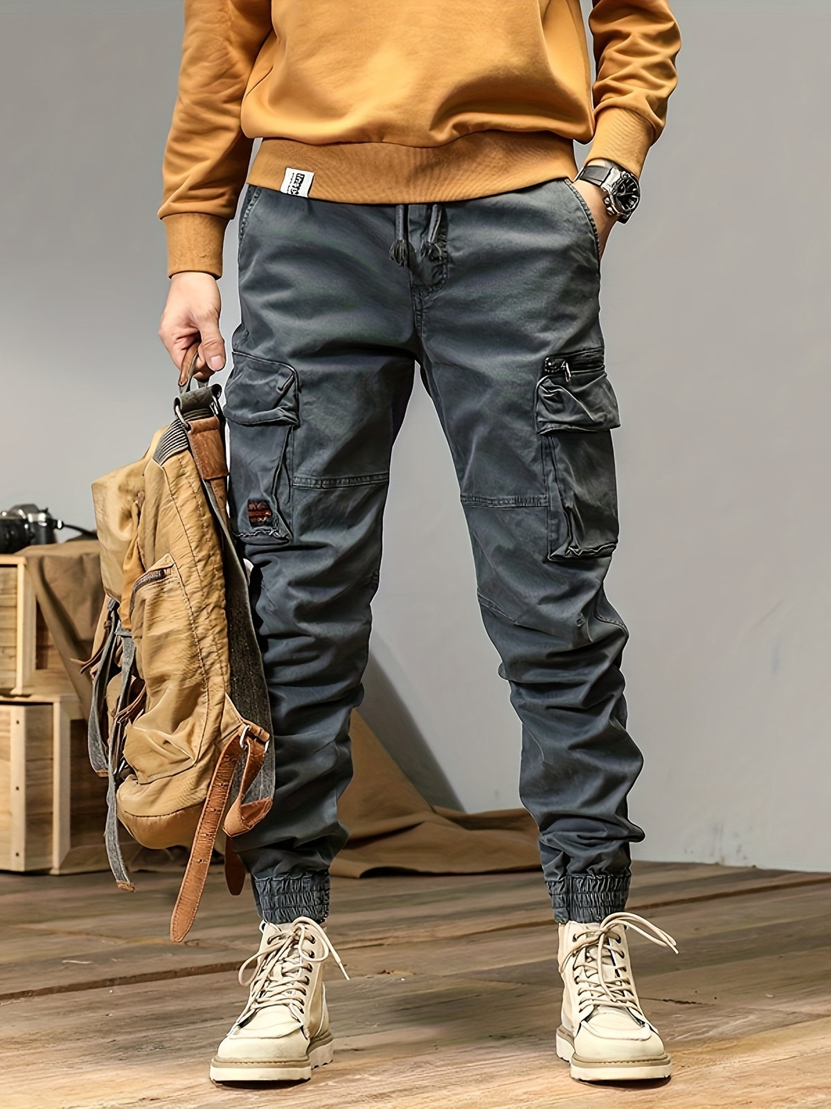 Men’s Multi-Pocket Work Pants – Outdoor Casual Cargo Trousers with Stretch