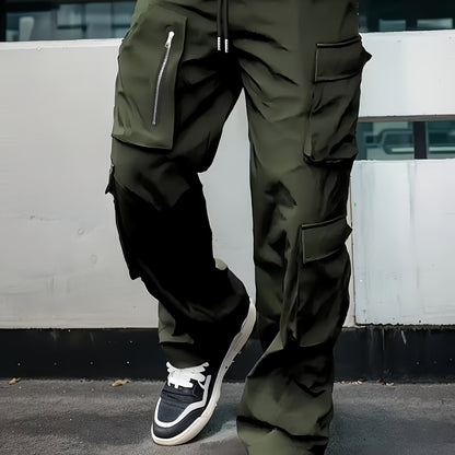 Pantalon cargo noir pour homme – Jogging d'extérieur coupe ample multi-zips pour le printemps/l'automne