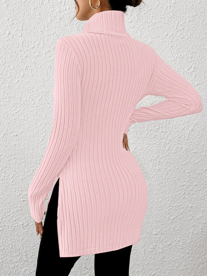 Haut élégant à col roulé pour femme – Tricot doux à manches longues et col montant