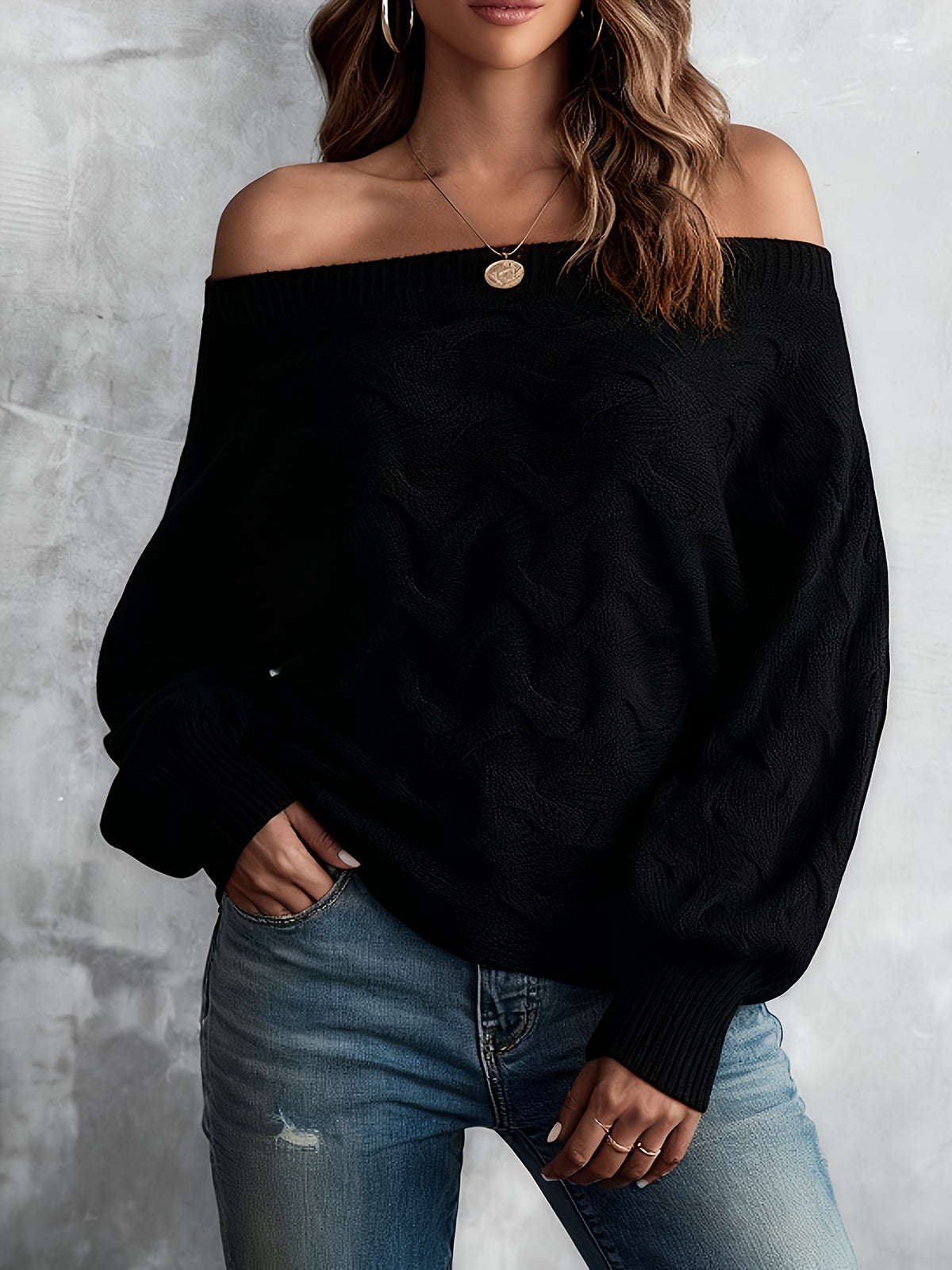Chandail chauve-souris à épaules dénudées pour femme – Tricot ample toutes saisons