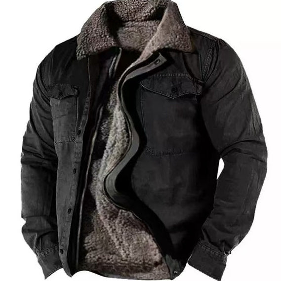 Men’s Heavyweight Fleece-Lined Cotton Jacket – Loose Fit Casual Zip Coat