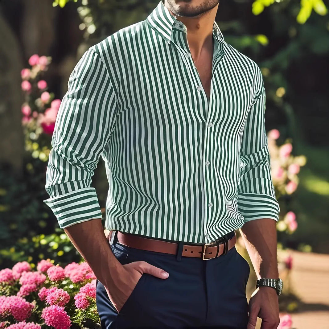 Loom & Soul™ Men’s Striped Long-Sleeve Shirt – Casual Lapel Button Down Top