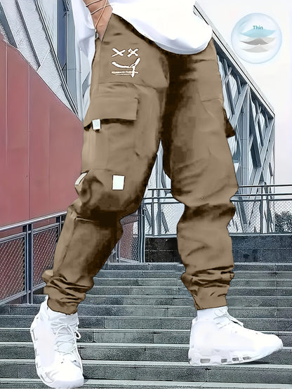 Men’s Joyful Face Work Overalls – Loose Multi-Pocket Cargo Pants
