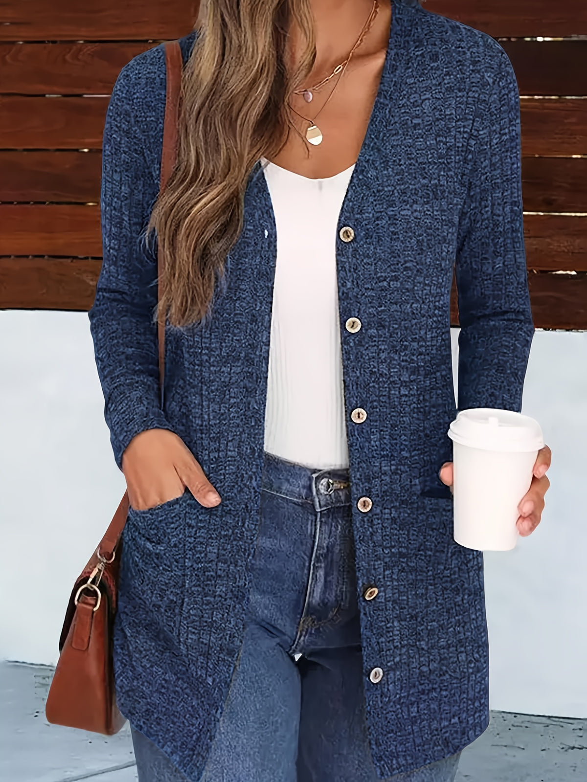 Cardigan élégant col V pour femme – Pull d'automne douillet boutonné