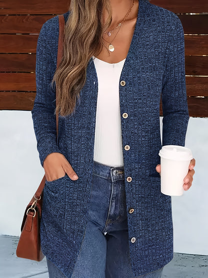 Cardigan élégant col V pour femme – Pull d'automne douillet boutonné