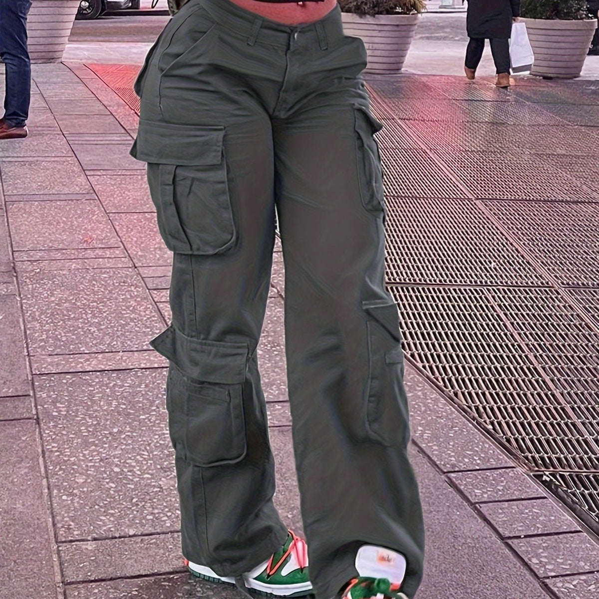 Pantalones cargo retro Y2K para mujer – Cintura alta, pierna ancha, estilo urbano