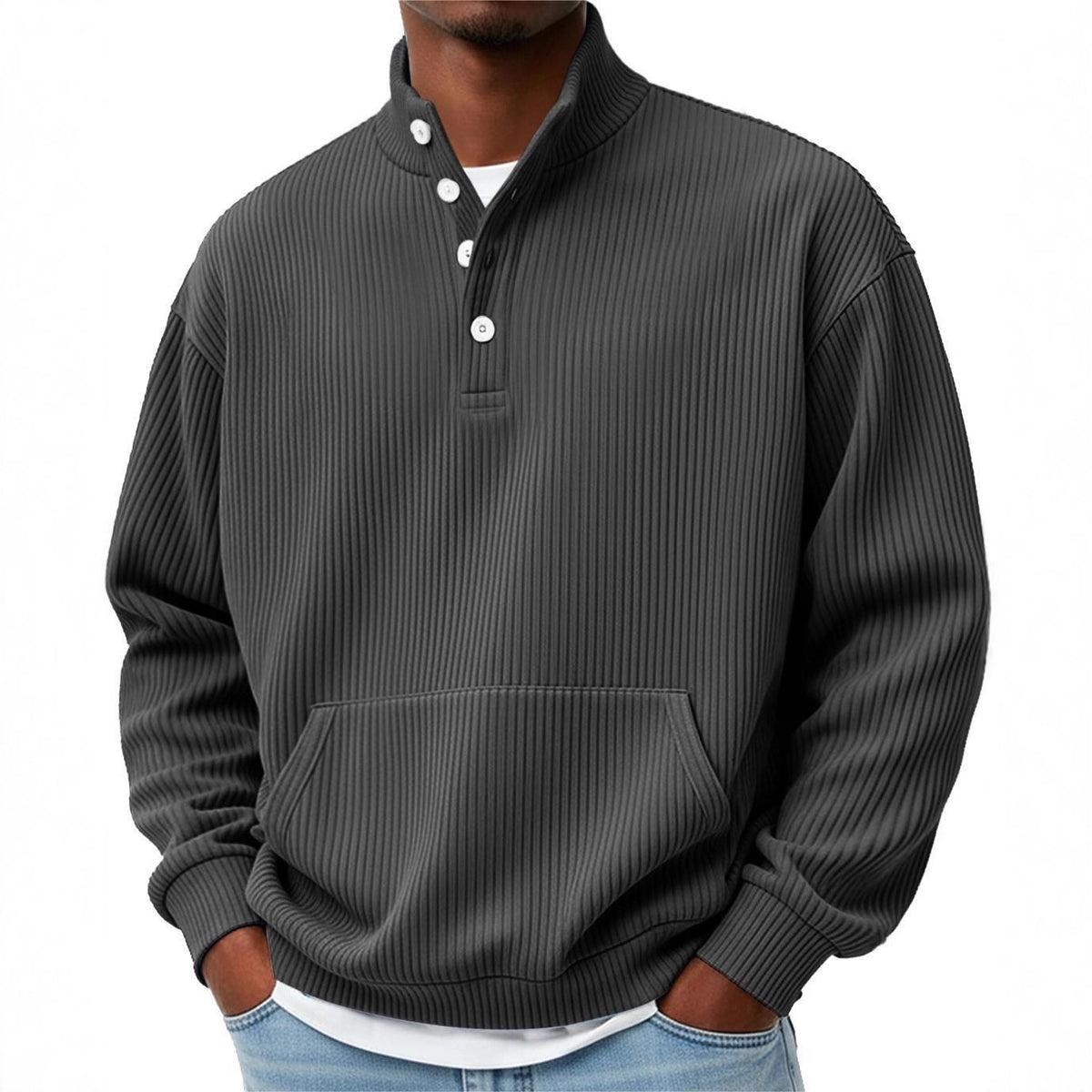 Men’s Solid Color Turtleneck Sweatshirt – Long Sleeve Casual Polo