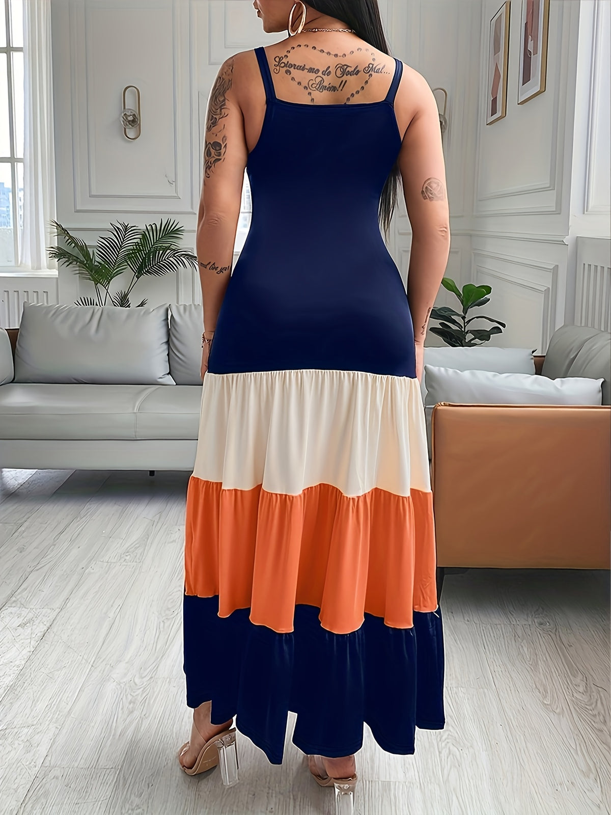 Colorblock Ruched Maxi Dress – Spaghetti Strap Ruffle Summer Dress