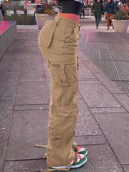Pantalones cargo retro Y2K para mujer – Cintura alta, pierna ancha, estilo urbano