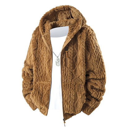 Men’s Hooded Fleece Zip-Up Jacket – Corduroy Casual Fit