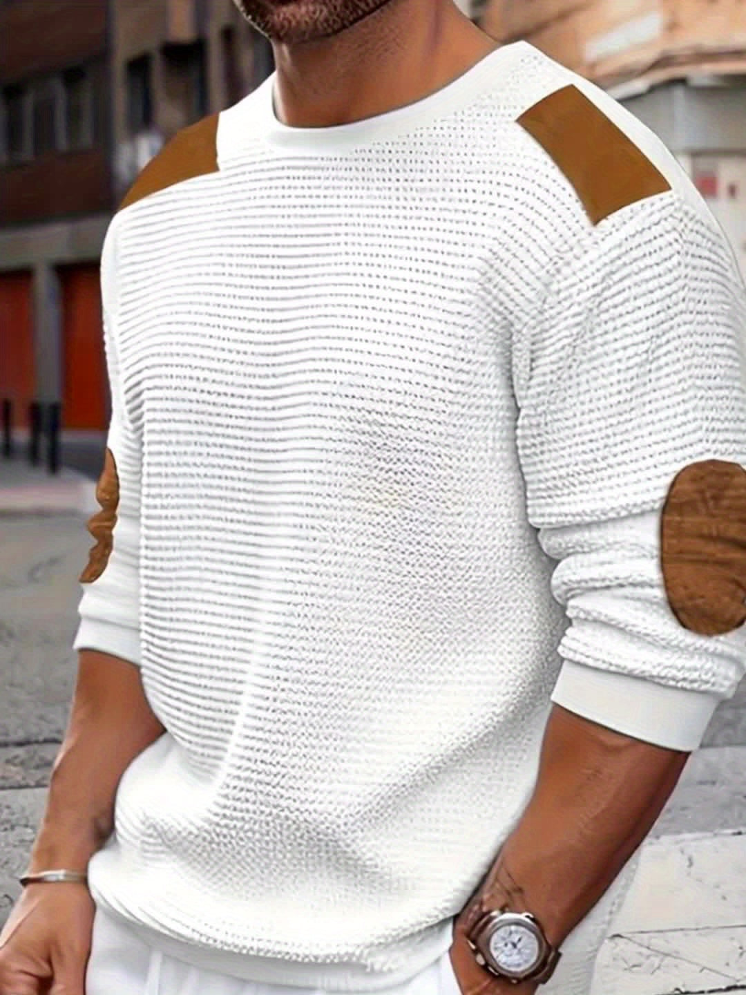 Men’s Waffle Knit Sweatshirt – Color Block Crewneck Casual Pullover