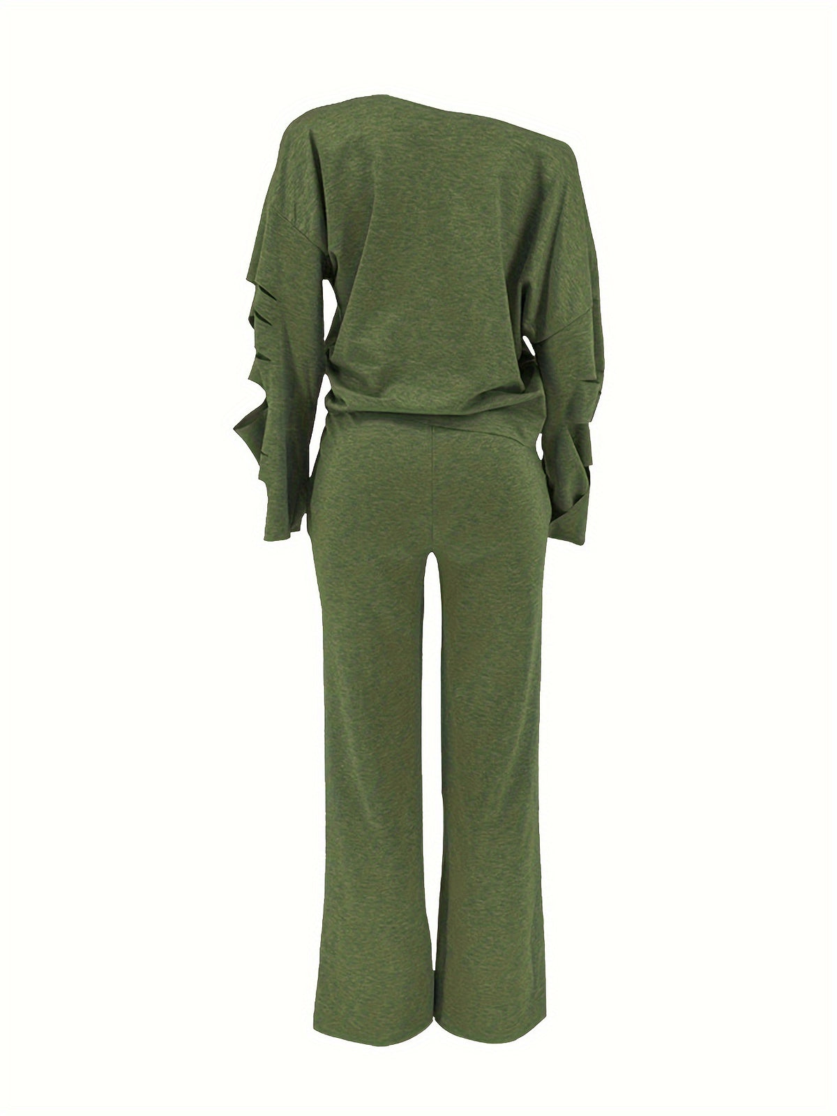 Conjunto de 2 piezas para mujer, hombros descubiertos, efecto envejecido – Top de manga larga y pantalón rasgado