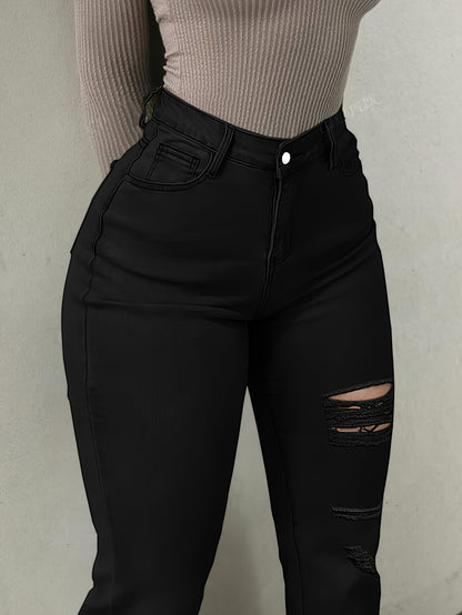 Women’s Vibrant Orange Distressed Flare Jeans – High-Waist Bootcut