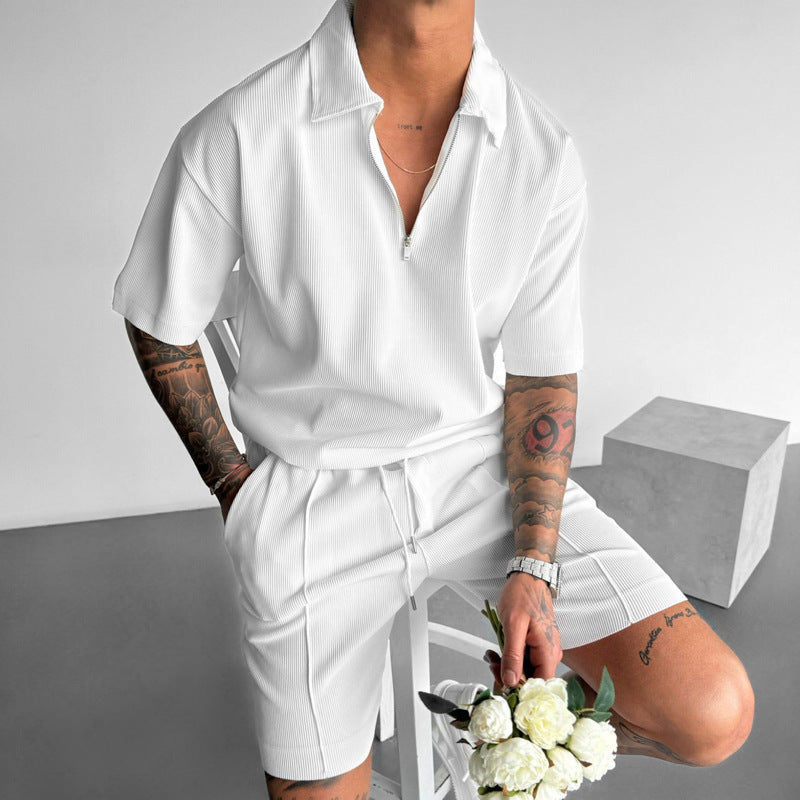 Loom & Soul™ Men’s Zipper Polo & Shorts Set – Summer Casual 2-Piece Outfit