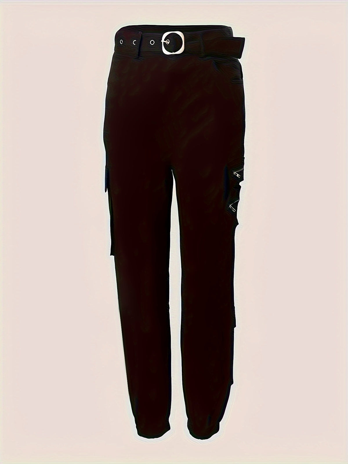 Pantalon Femme Slim Taille Haute avec Ceinture et Poches Zippées – Décontracté Été