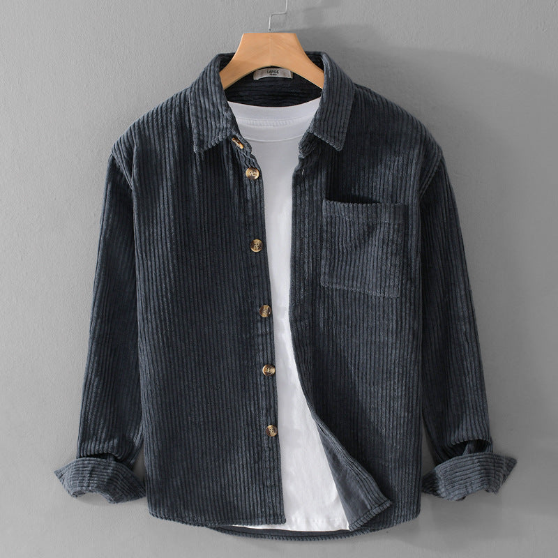 Chemise en velours côtelé Loom & Soul pour homme – Manches longues décontractées boutonnées avec poche et col à revers