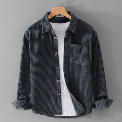 Chemise en velours côtelé Loom & Soul pour homme – Manches longues décontractées boutonnées avec poche et col à revers