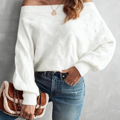 Chandail chauve-souris à épaules dénudées pour femme – Tricot ample toutes saisons