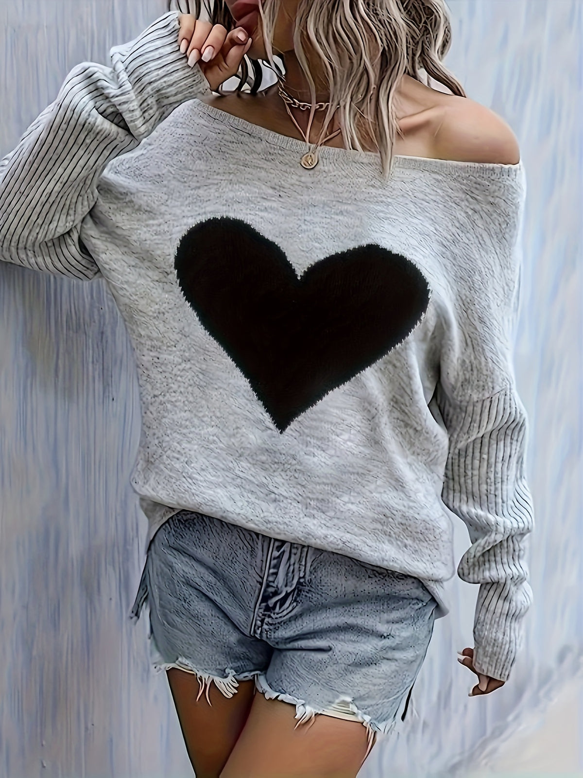 Haut cœur noir pour femme – Blouse élégante à col rond, toutes saisons