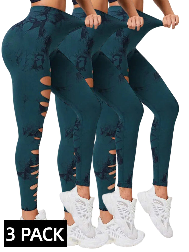 Lot de 3 leggings de yoga push-up pour femme – Pantalon de sport taille haute sans couture