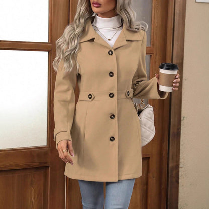 Manteau élégant en laine Loom & Soul™ – Veste mi-longue à revers et simple boutonnage pour femme, pour un style hivernal sans effort