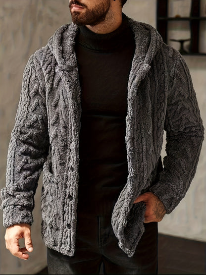 Men’s Teddy Fleece Hooded Jacket – Cozy Button-Up Winter Cardigan