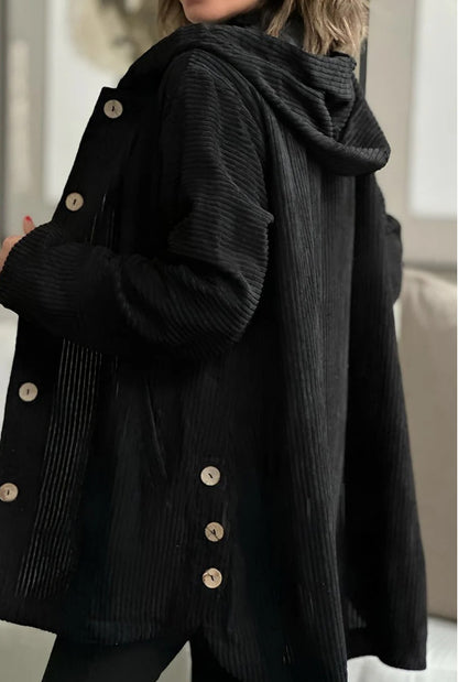 Veste à capuche en velours côtelé pour femme – Manteau chaud décontracté mi-long
