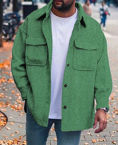 Men’s Polo Collar Work Jacket – Casual Long Sleeve Fashion Coat
